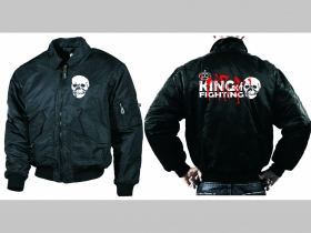 King of Fighting  čierna zimná letecká bunda BOMBER Winter Jacket s límcom, typ CWU z pevného materiálu s masívnym zipsom na zapínanie 100%nylón, čiastočne vodeodolná